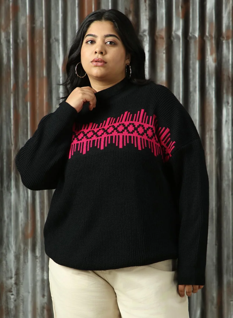 HIGH STAR Women's Black 100% Acrylic Solid Sweater