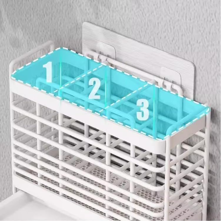 GLigeT Utensil Caddy Metal Hollow Out Kitchen Utensil Holder with 3 Compartments, Wall Mount/Countertop Utensil Drying Racks, White Utensil Caddy with Drain Tray and Hooks Utensil Holder - Image 3