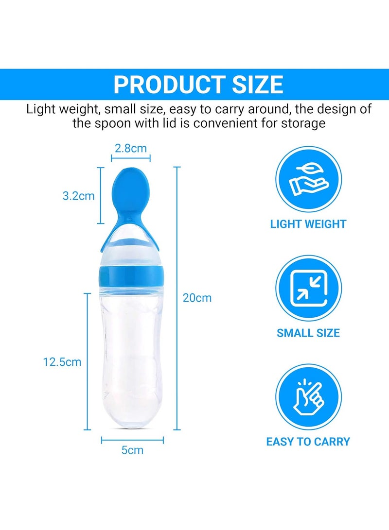 أطفال صغيرة وعاء طعام، زجاجة رضاعة من السيليكون مع ملعقة وشفط، أدوات مائدة ملعقة طعام 90 مل، أدوات مائدة تغذية متعددة الوظائف، دواء ومعالج طعام باللون الأزرق - Image 3