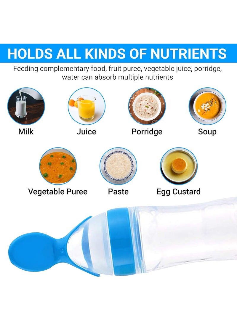 أطفال صغيرة وعاء طعام، زجاجة رضاعة من السيليكون مع ملعقة وشفط، أدوات مائدة ملعقة طعام 90 مل، أدوات مائدة تغذية متعددة الوظائف، دواء ومعالج طعام باللون الأزرق - Image 5