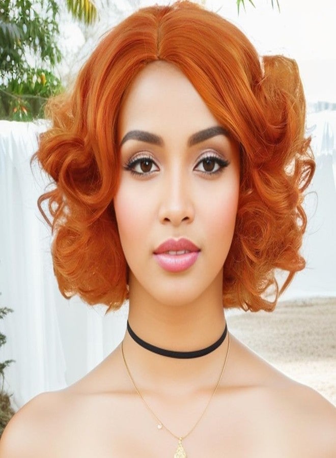 GNIMEGIL Short Orange Wig Layered Wavy Curly Wigs for Women Cosplay Carnival Party Synthetic Hair Halloween Costume Wigs - Image 2