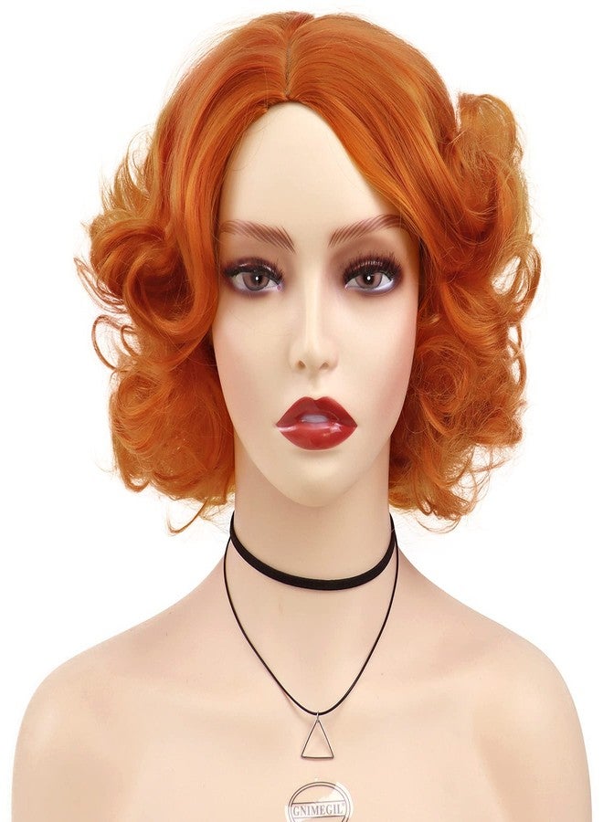 GNIMEGIL Short Orange Wig Layered Wavy Curly Wigs for Women Cosplay Carnival Party Synthetic Hair Halloween Costume Wigs - Image 1
