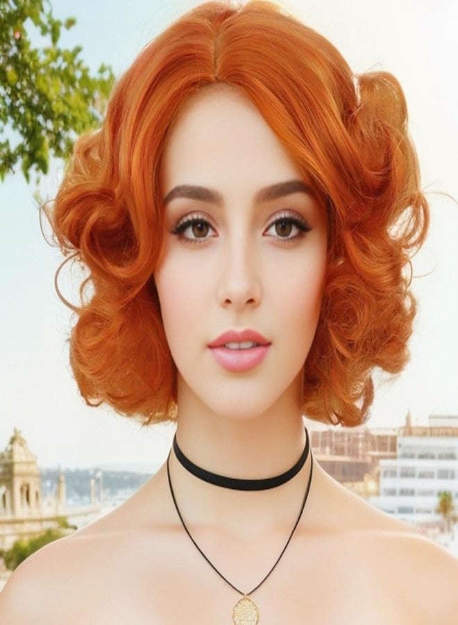 GNIMEGIL Short Orange Wig Layered Wavy Curly Wigs for Women Cosplay Carnival Party Synthetic Hair Halloween Costume Wigs - Image 3