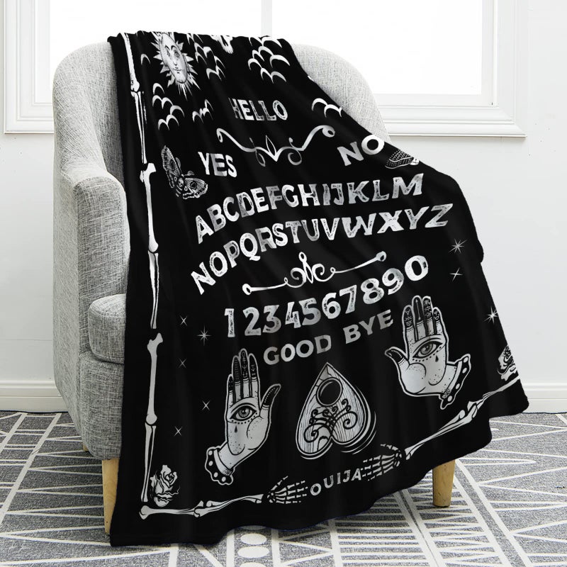 Jekeno Jekeno Ouija Board Blanket Spooky Horror Gifts for Halloween Sun Moon Skeleton Skull Presents for Women Men Kids Girls Home Bedroom Birthday Christmas Thanksgiving Decor Throw Black 60""x80""  - Image 1