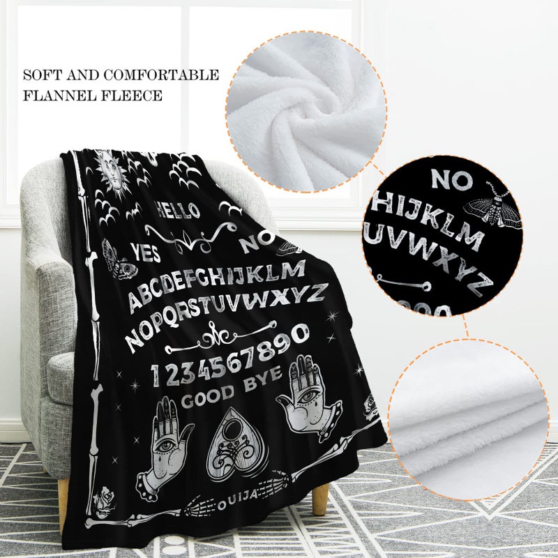 Jekeno Jekeno Ouija Board Blanket Spooky Horror Gifts for Halloween Sun Moon Skeleton Skull Presents for Women Men Kids Girls Home Bedroom Birthday Christmas Thanksgiving Decor Throw Black 60""x80""  - Image 3