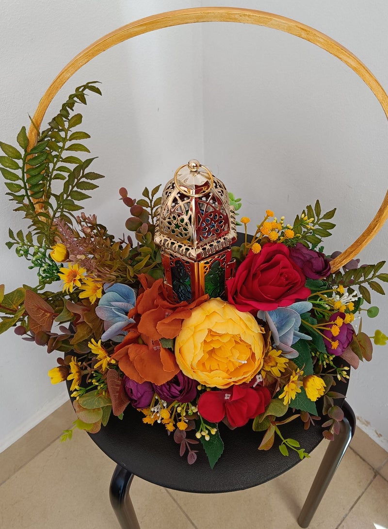 Generic Artificial flower table top decor with lantern and a ring.  - Image 1