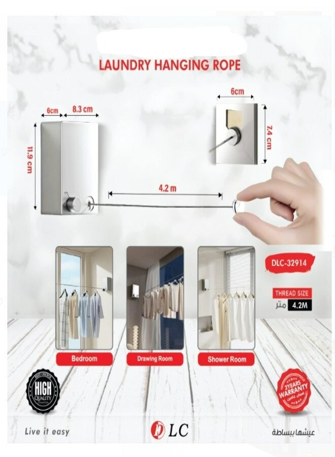 LC Laundry Hanging Rope Thread Size 4.2M – Retractable Wall Mounted Clothesline