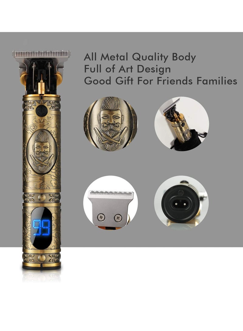 Upgraded Hair Trimmer Beard Clippers for Men Professional USB Electric Hair Clippers for Hair Cutting T Blade Gold Trimmers Pro Li Cordless Outliner Zero Gaped Rechargeable Retro Trimmer LED Display - Image 3