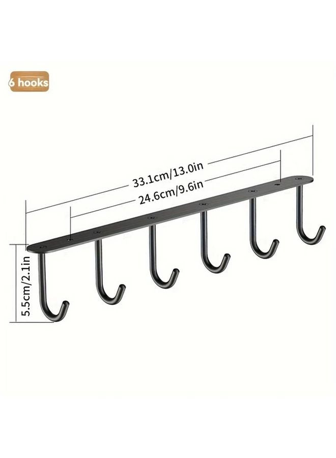Black 6 Hooks Stainless Steel Mug Holder Rack Cup Organizer Shelf For Coffee Mugs - Image 1