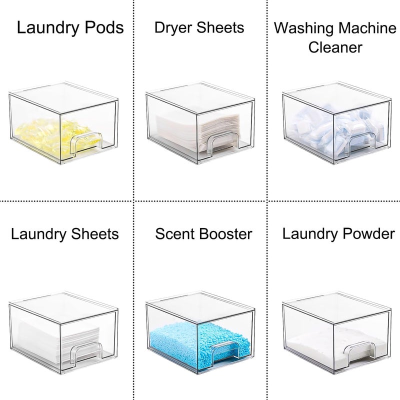 VOTLEVT Stackable Dryer Sheet Holder and Laundry Pods Container Set, Clear Dryer Sheet Dispenser and Laundry Pods Box Set, Dishwasher Pods Holder, Laundry Room Organization and Storage - Image 5