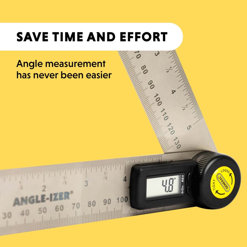 General Tools General Tools Digital Angle Finder Ruler #822 - 5" Stainless Steel Woodworking Protractor Tool with Large LCD Display - Image 4