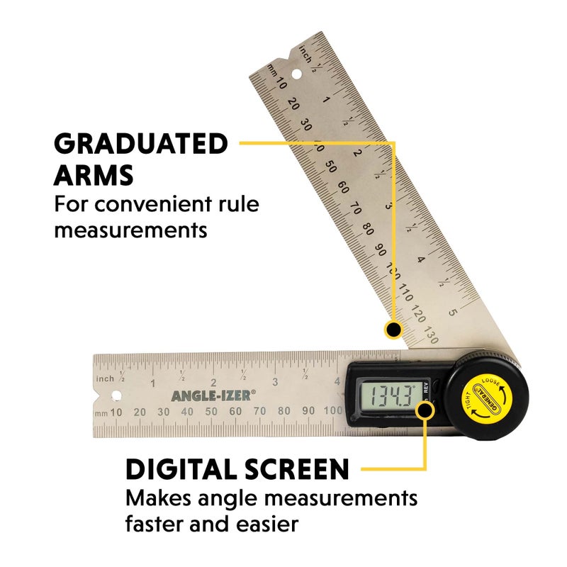 General Tools General Tools Digital Angle Finder Ruler #822 - 5" Stainless Steel Woodworking Protractor Tool with Large LCD Display - Image 3
