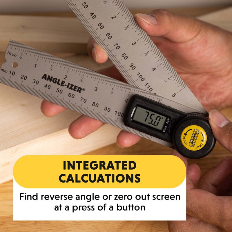 General Tools General Tools Digital Angle Finder Ruler #822 - 5" Stainless Steel Woodworking Protractor Tool with Large LCD Display - Image 5