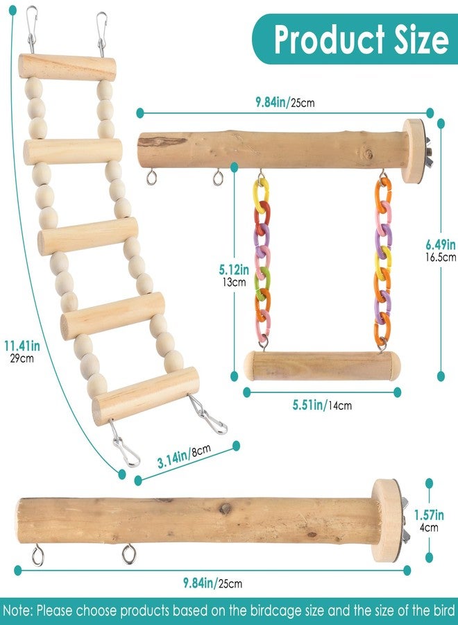 DBNESS Bird Perches Ladder with Swing, Natural Wood Parrot Climbing Bridge Perch Toys, Exercise Play Stand Parakeet Cage Accessories for Budgie Cockatiel Green-Cheeked Conure Caique - Image 2