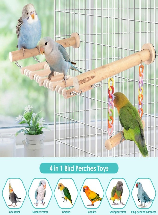 DBNESS Bird Perches Ladder with Swing, Natural Wood Parrot Climbing Bridge Perch Toys, Exercise Play Stand Parakeet Cage Accessories for Budgie Cockatiel Green-Cheeked Conure Caique - Image 3