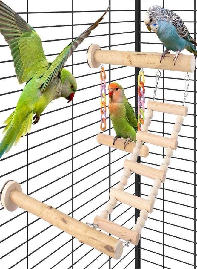 DBNESS Bird Perches Ladder with Swing, Natural Wood Parrot Climbing Bridge Perch Toys, Exercise Play Stand Parakeet Cage Accessories for Budgie Cockatiel Green-Cheeked Conure Caique - Image 1