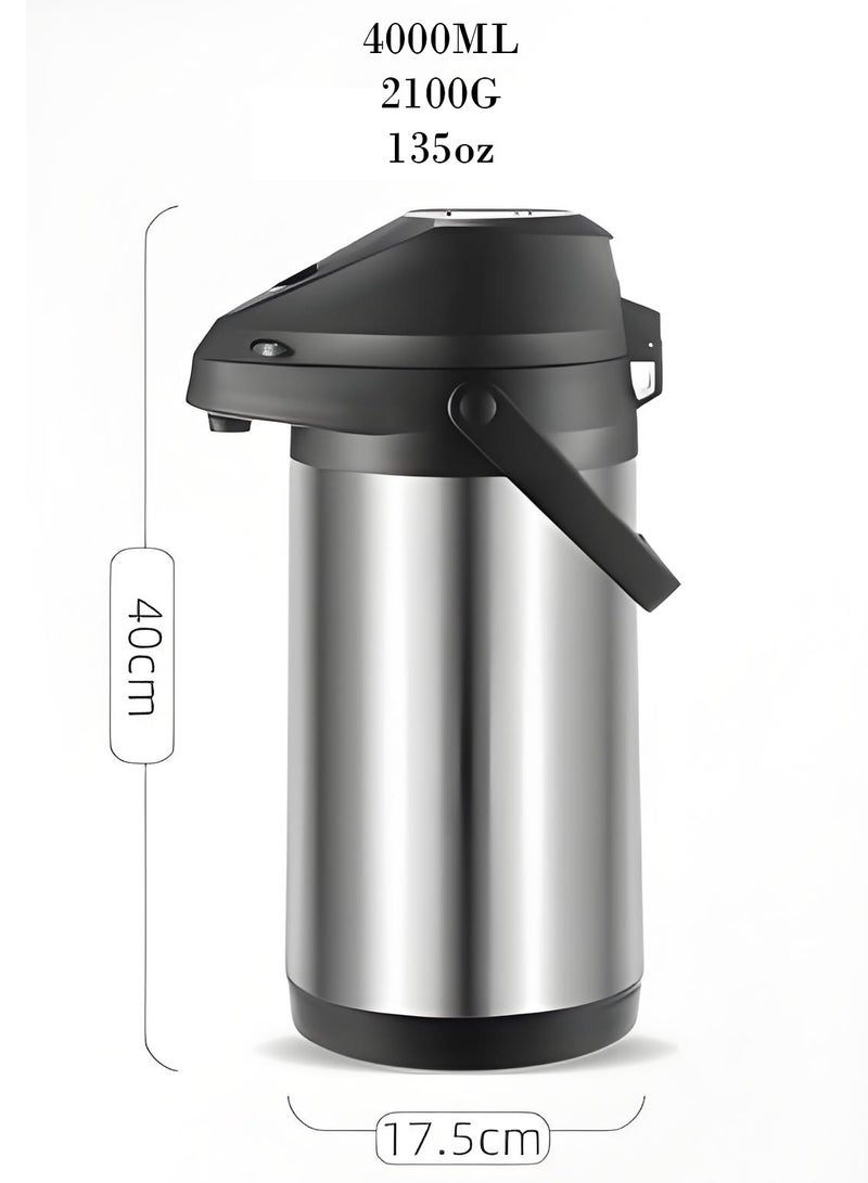 Hicomony Coffee Carafe with Pump,Coffee Dispenser with Pump,135oz / 4L Airpot 24 Hours Thermal Carafe,Hot Water Dispenser, Tea Flask,Insulated Stainless Steel Hot Beverage Dispenser - Image 2