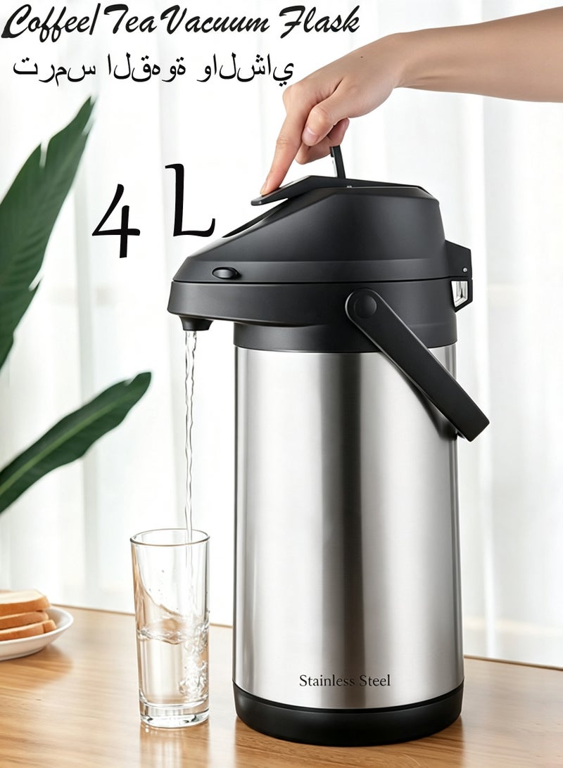 Hicomony Coffee Carafe with Pump,Coffee Dispenser with Pump,135oz / 4L Airpot 24 Hours Thermal Carafe,Hot Water Dispenser, Tea Flask,Insulated Stainless Steel Hot Beverage Dispenser - Image 1