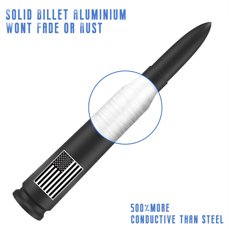 HVSTTPK Car Truck Bullet Antenna with Valve Stem Caps-Universal Antenna Mast for GM Silverado 1500 2500 3500 Ford F150 F250 F350 Heavy Duty Pickup Truck Accessories(Matte Black)-America Flag Style - Image 4