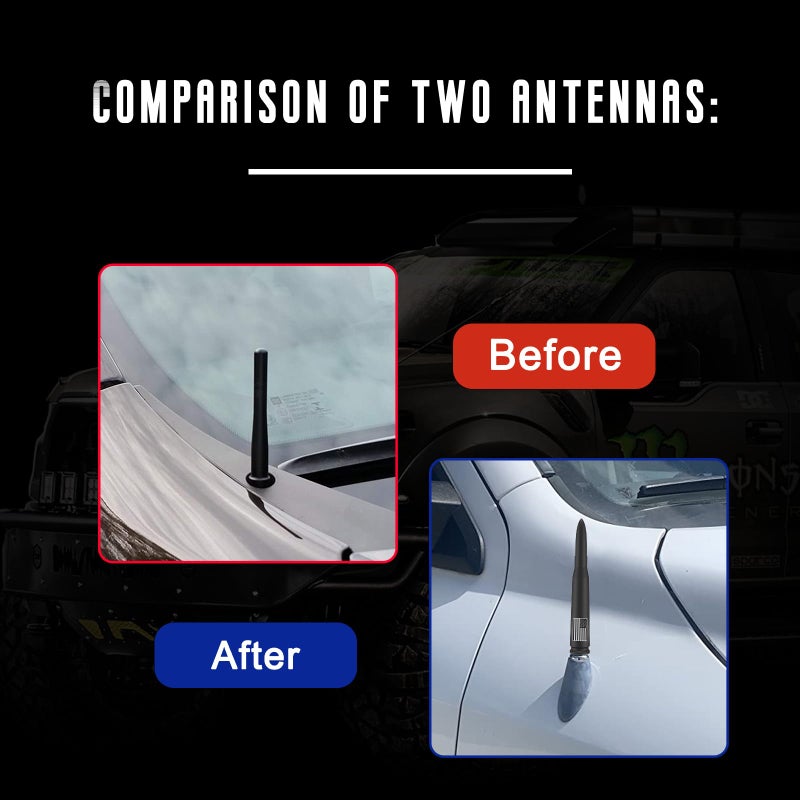HVSTTPK Car Truck Bullet Antenna with Valve Stem Caps-Universal Antenna Mast for GM Silverado 1500 2500 3500 Ford F150 F250 F350 Heavy Duty Pickup Truck Accessories(Matte Black)-America Flag Style - Image 3