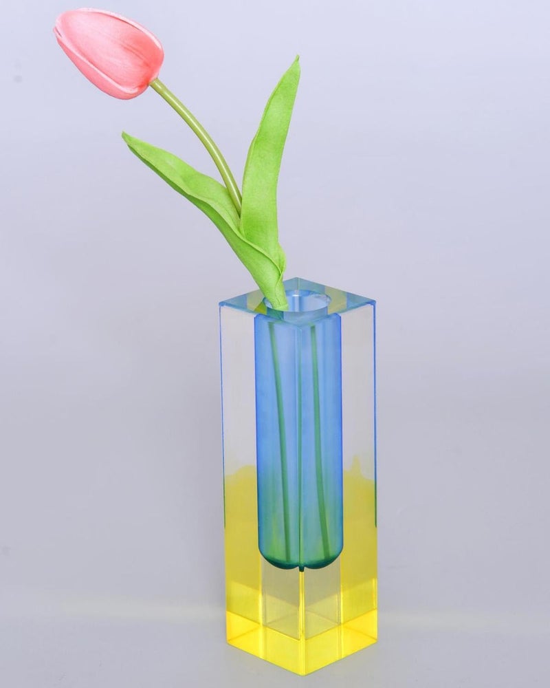 HLYU Acrylic Vase Bud Vase for Centerpieces Maximalist Decor Cute Flowers Vases for Modern Home Office Bedroom Living Room Dining Table Blue Yellow