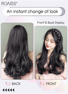 roaiss Rhinestones Headband Wig for Women, Crystal Velvet Detachable Hair Hoop with Long Synthetic Wavy Hairpiece Hair Accessories, Black, 65cm (26 inch)  - Image 3