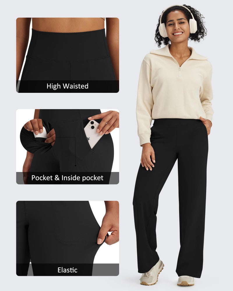 G4Free Dressy Casual Pants Woman Wide Leg Loose Casual Trouser Style Pants with Pockets (Black,L,Extral Tall) - Image 4