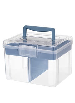Clear Craft Stackable Storage Box, Large Box with 6 compartment Mulit Purpose Storage Container, for Storing and Organising Toys, Arts Crafts, Stationery, Sewing, Blue