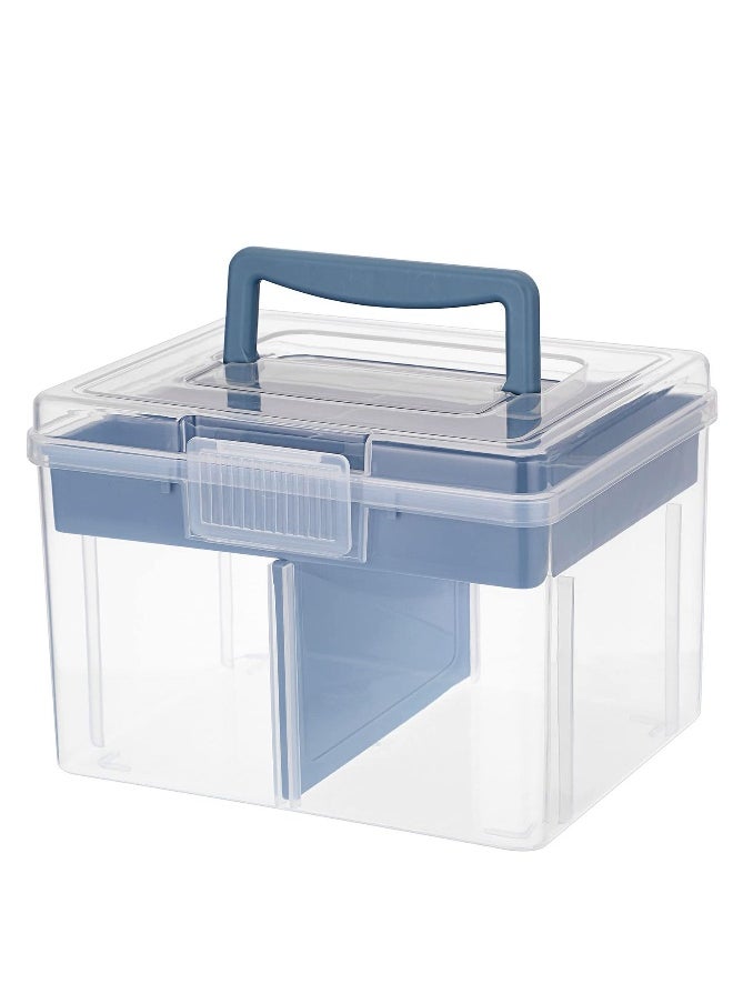 Generic Clear Craft Stackable Storage Box, Large Box with 6 compartment Mulit Purpose Storage Container, for Storing and Organising Toys, Arts Crafts, Stationery, Sewing, Blue  - Image 1