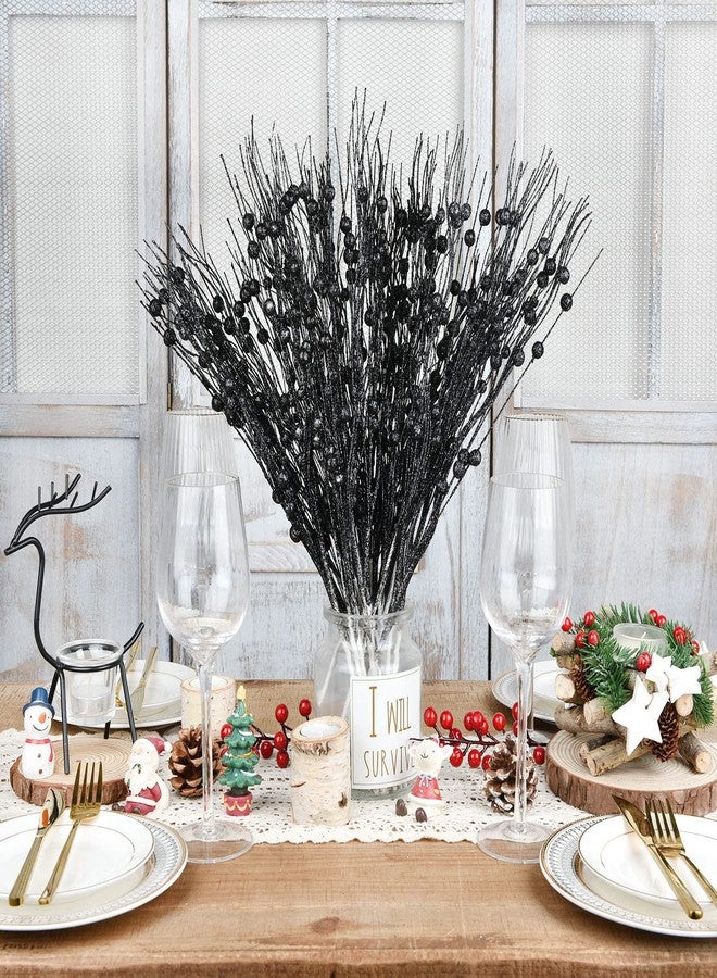 DearHouse 22 Pack Christmas Glitter Berries Stems,16.5 inch Black Christmas Picks for Festival Holiday Crafts and Home Decoration (Black) - Image 5