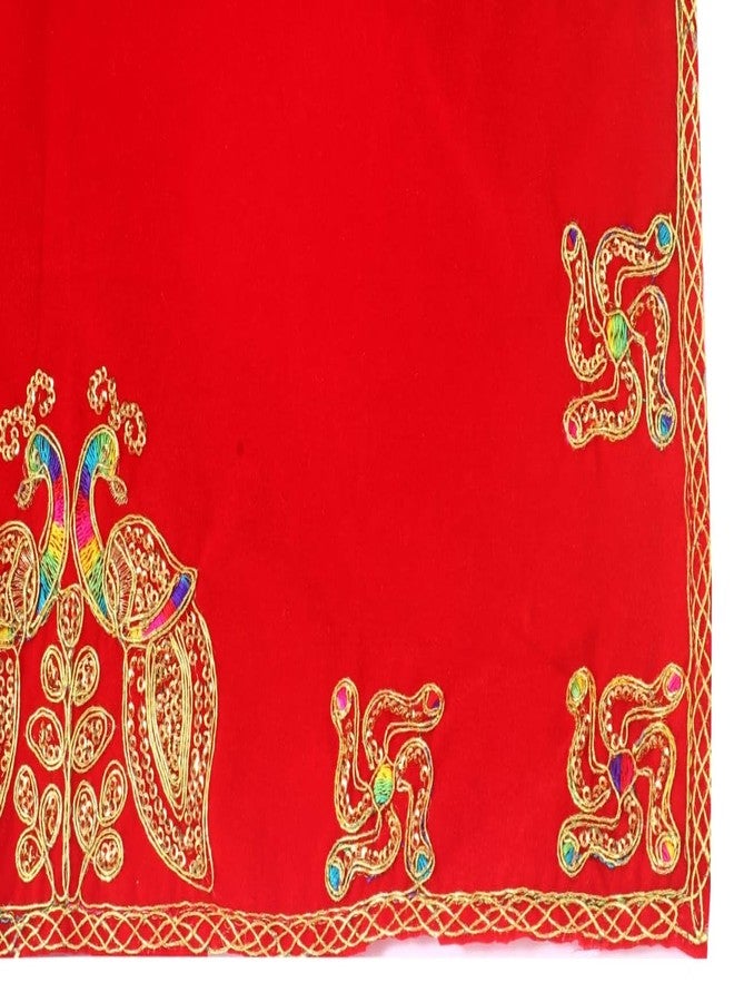 SEER عنصر ديكور غرفة بوجا SEER بتصميم طاووس من قماش مخمل أحمر، 18 × 18 سم، طاولة مذبح مزخرفة بقطعة قماش بوجا، عبوة من 1 - Image 3