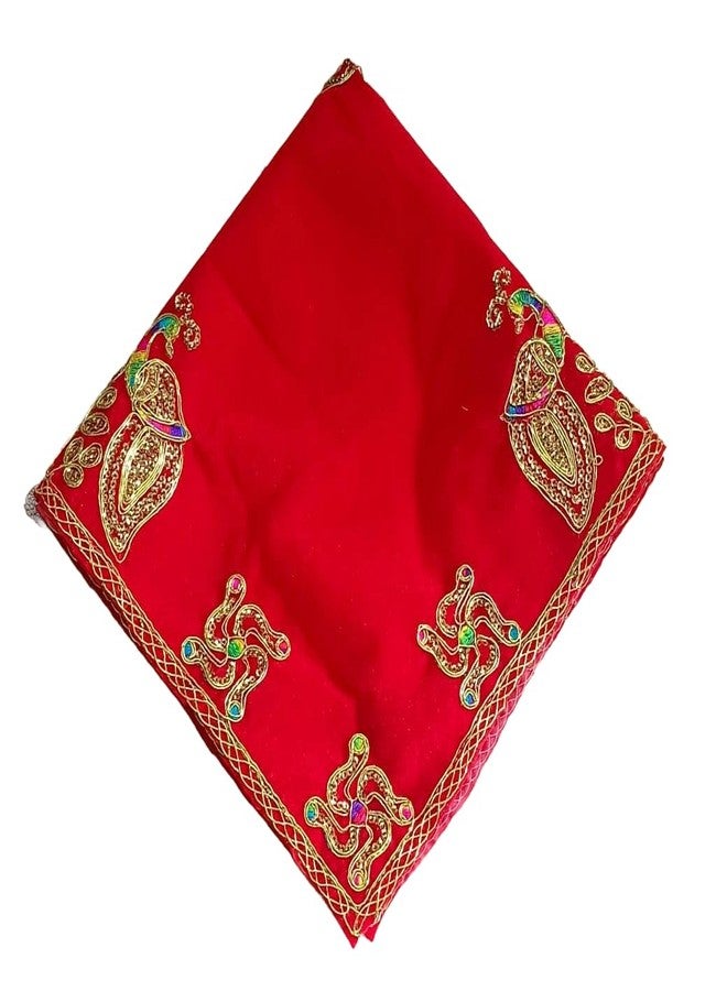 SEER عنصر ديكور غرفة بوجا SEER بتصميم طاووس من قماش مخمل أحمر، 18 × 18 سم، طاولة مذبح مزخرفة بقطعة قماش بوجا، عبوة من 1 - Image 5