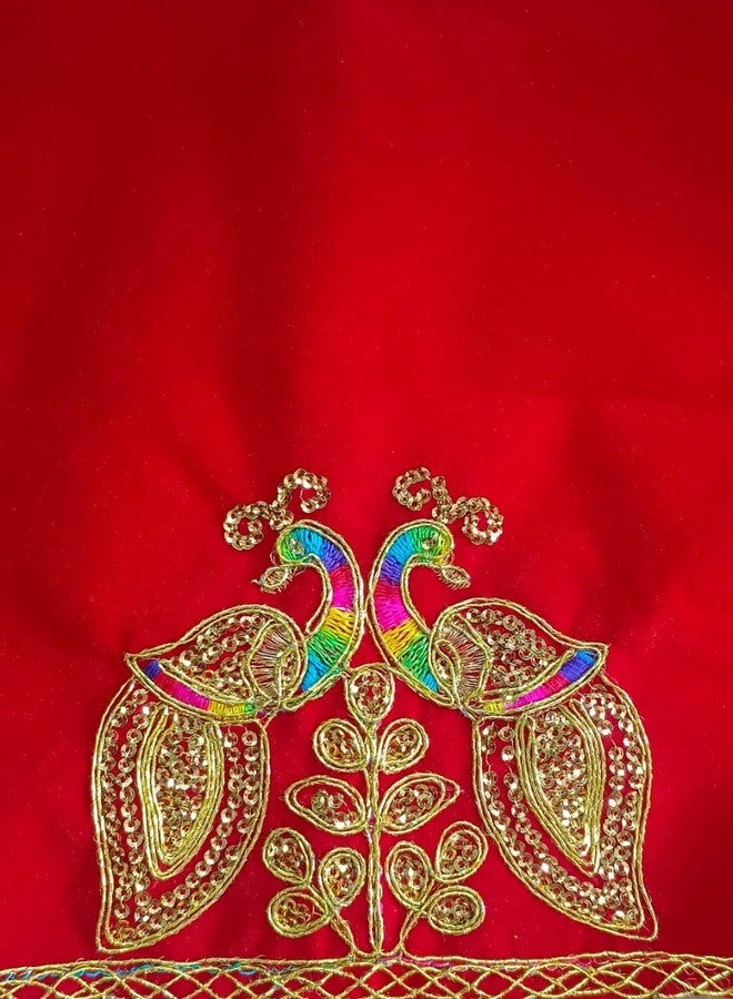 SEER عنصر ديكور غرفة بوجا SEER بتصميم طاووس من قماش مخمل أحمر، 18 × 18 سم، طاولة مذبح مزخرفة بقطعة قماش بوجا، عبوة من 1 - Image 4