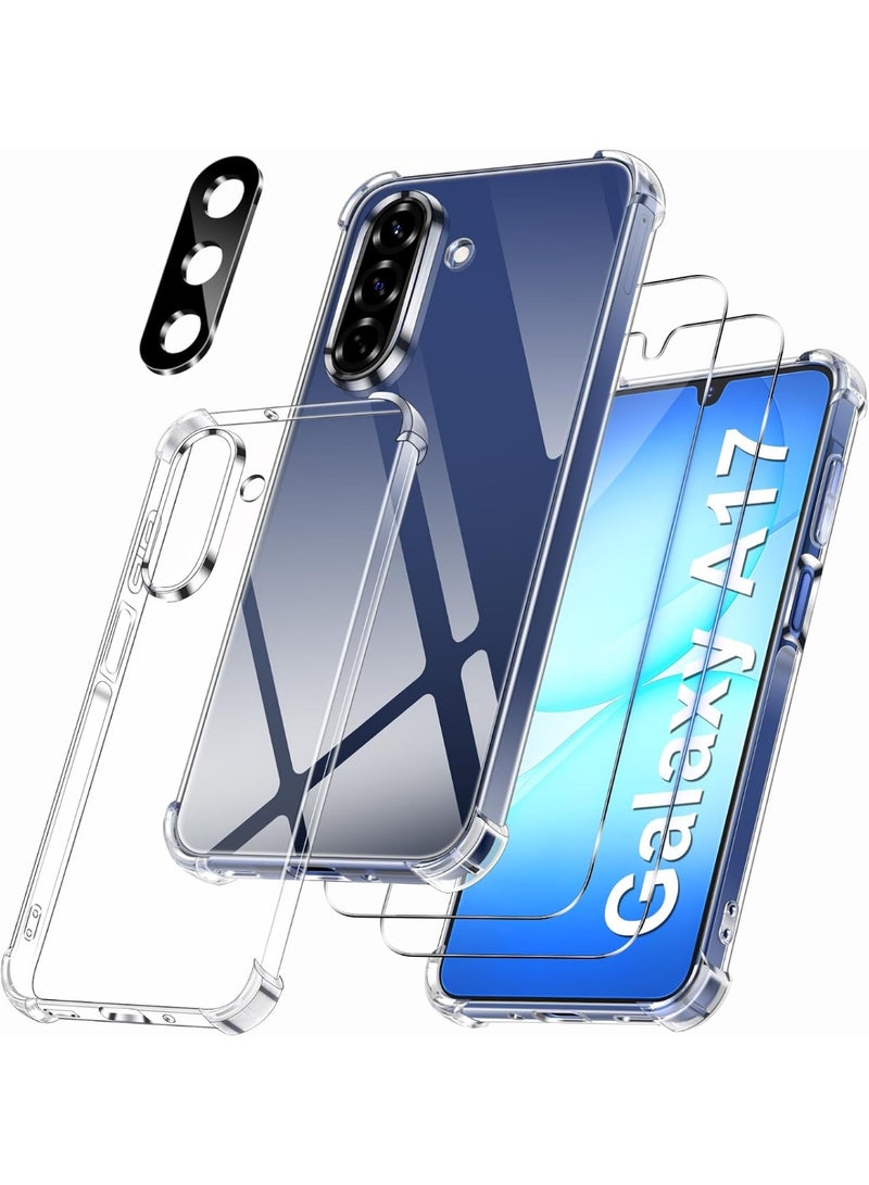تايجر 5 in 1 Phone Case Compatible with Samsung Galaxy A17 5G – Slim Soft TPU Shockproof Anti-Scratch Silicone Clear Case with 2 HD Screen Protectors and 1 Camera Lens Protector, Full Body Protection, Anti-Yellowing Transparent Cover for Samsung A17 Smartphone - Image 1