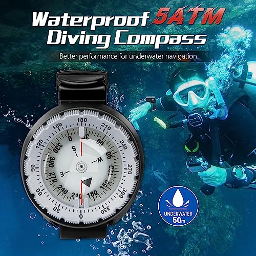 OVOVFANY Scuba Compass, Professional Waterproof 5ATM Dive Wrist Compass with TPU Band for Outdoor Sports Diving, Sailing, Hiking, Survival Emergency (Gray) - Image 3