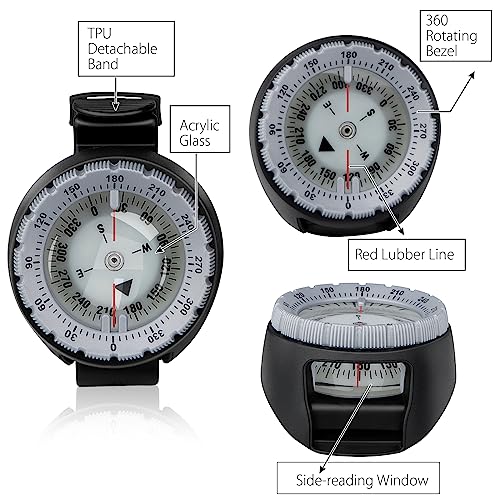 OVOVFANY Scuba Compass, Professional Waterproof 5ATM Dive Wrist Compass with TPU Band for Outdoor Sports Diving, Sailing, Hiking, Survival Emergency (Gray) - Image 5