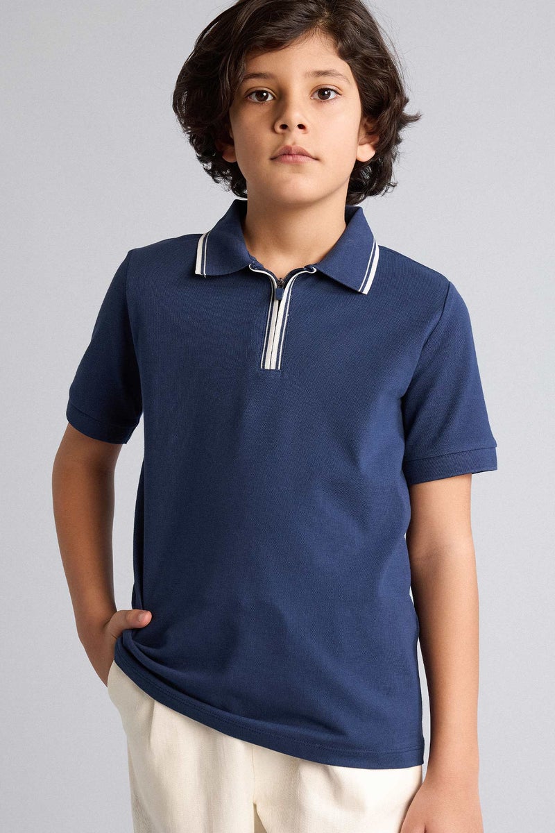 DeFacto Blue Boy Boy Regular Fit Pique Polo T-Shirt Casual - Image 1