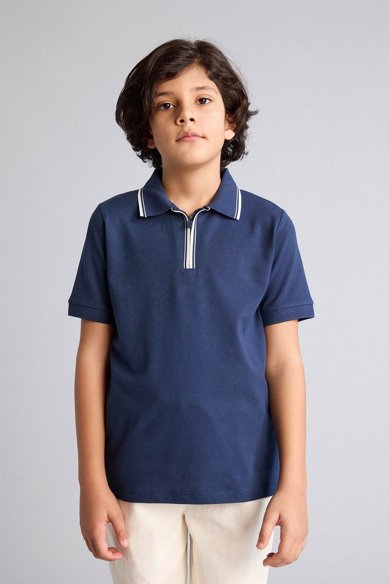 DeFacto Blue Boy Boy Regular Fit Pique Polo T-Shirt Casual - Image 3