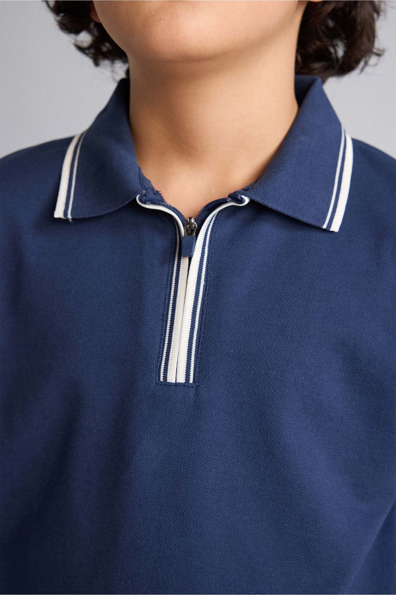 DeFacto Blue Boy Boy Regular Fit Pique Polo T-Shirt Casual - Image 4