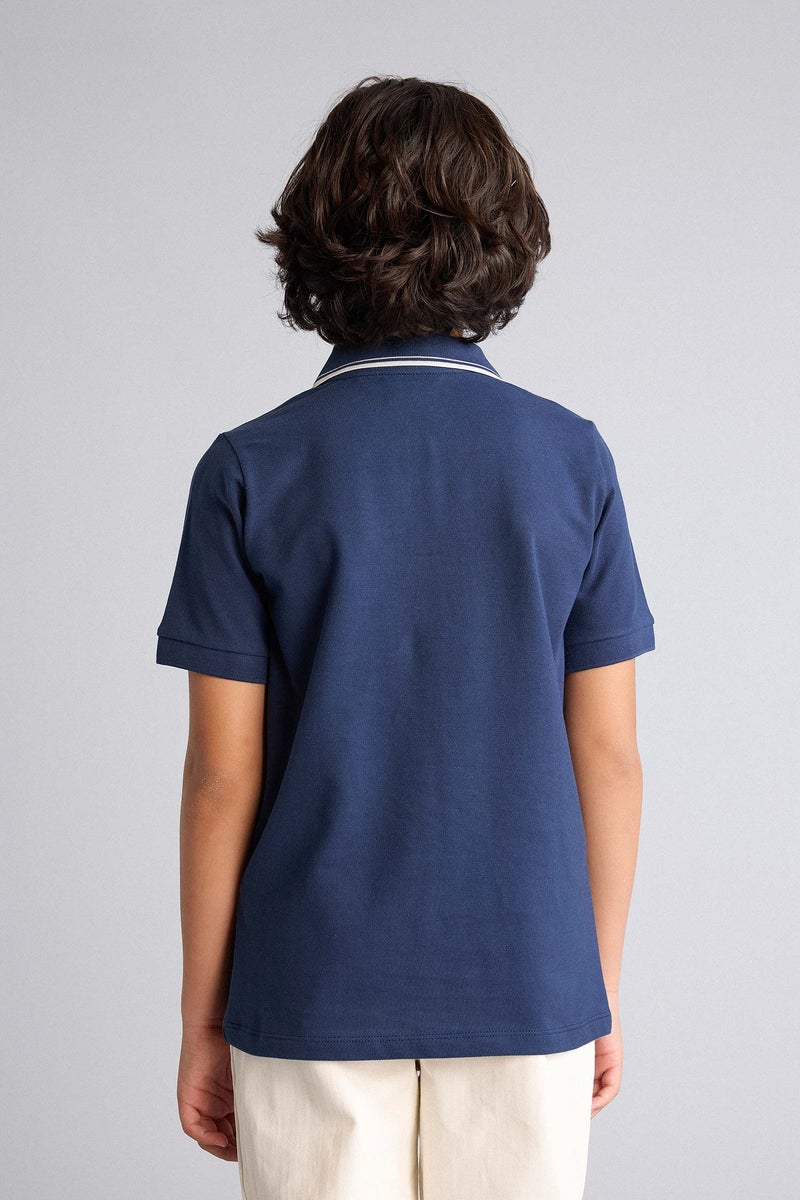 DeFacto Blue Boy Boy Regular Fit Pique Polo T-Shirt Casual - Image 5