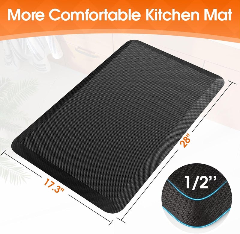 TranquilRelax Kitchen Mat for Floor, Anti-Fatigue Rug, 17.3"x28"x0.5'', Black | Thick Floor Comfort Anti-Fatigue Mat, Non-Slip, Water Resistant, Stain Resistant, Easy Clean, for Kitchen, Sink, Office,Home - Image 2