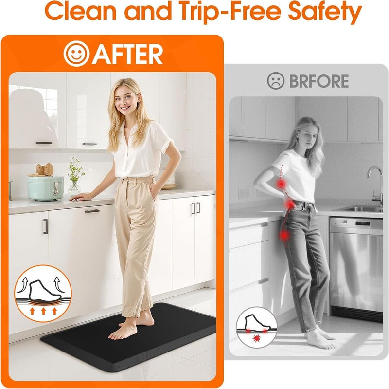 TranquilRelax Kitchen Mat for Floor, Anti-Fatigue Rug, 17.3"x28"x0.5'', Black | Thick Floor Comfort Anti-Fatigue Mat, Non-Slip, Water Resistant, Stain Resistant, Easy Clean, for Kitchen, Sink, Office,Home - Image 5