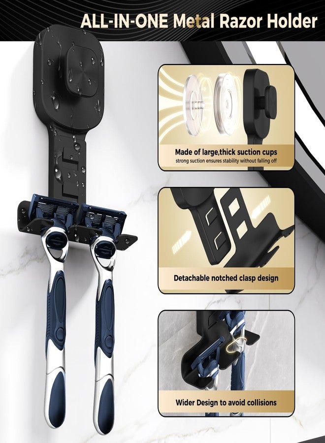 BKV Suction Cup Razor Holder for Shower,Reusable Shaver Holder for Shower,Stainless Steel Bathroom Suction Hooks for Towel,Loofah,Shaver,Damage Free Install & Remove-Black(2 Pack) - Image 3