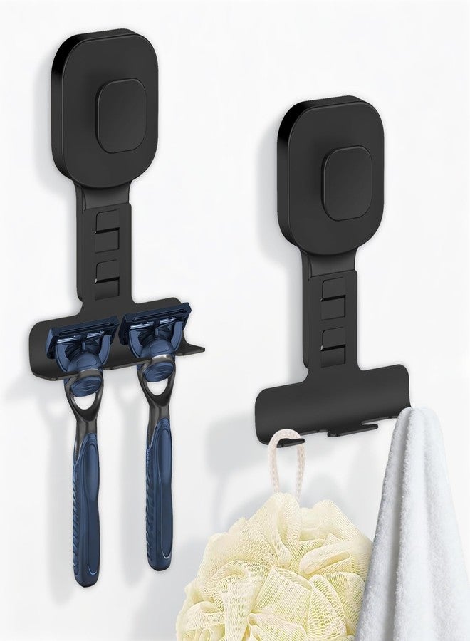 BKV Suction Cup Razor Holder for Shower,Reusable Shaver Holder for Shower,Stainless Steel Bathroom Suction Hooks for Towel,Loofah,Shaver,Damage Free Install & Remove-Black(2 Pack) - Image 1