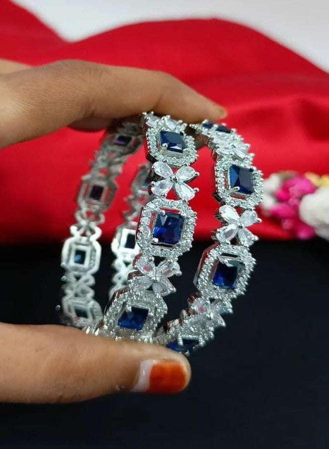 DENICRAAS AMERICAN DIAMOND 4LEAF BLUE BANGLES FOR WOMEN & GIRLS (2.6) - Image 3