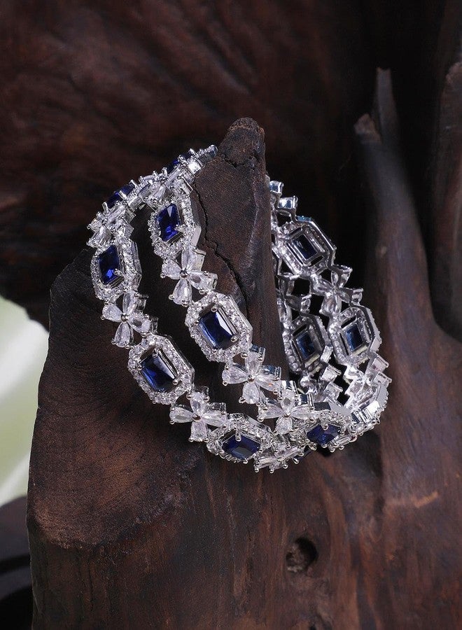DENICRAAS AMERICAN DIAMOND 4LEAF BLUE BANGLES FOR WOMEN & GIRLS (2.6) - Image 2