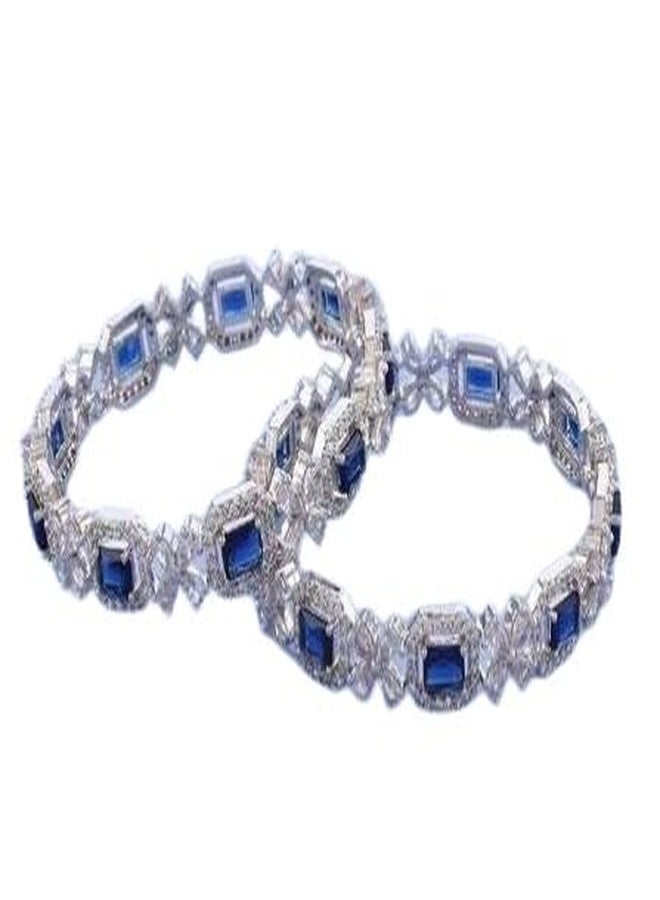 DENICRAAS AMERICAN DIAMOND 4LEAF BLUE BANGLES FOR WOMEN & GIRLS (2.6) - Image 1