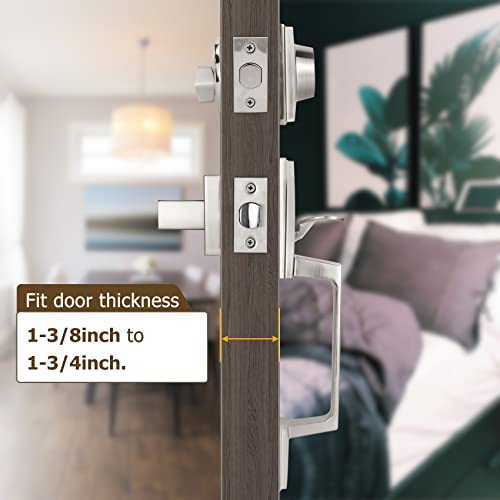 Azdele Front Door Handle and Deadbolt Set, Front Door Lock Set, Exterior Door Lock Set, Front Door Handle with Single Cylinder Deadbolt for Exterior Door,Reversible for Right&Left(Satin Nickel Modern) - Image 3