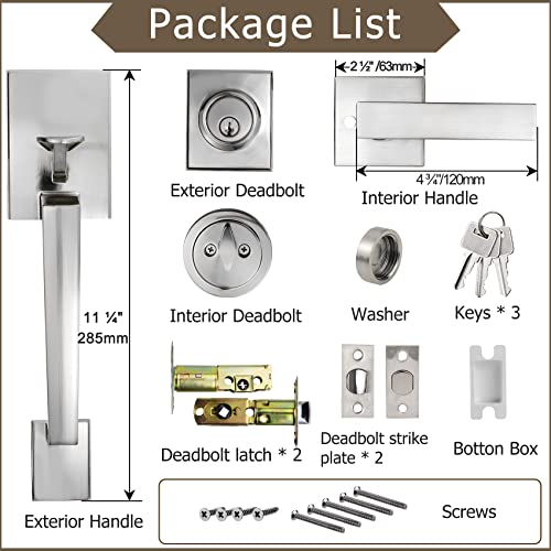 Azdele Front Door Handle and Deadbolt Set, Front Door Lock Set, Exterior Door Lock Set, Front Door Handle with Single Cylinder Deadbolt for Exterior Door,Reversible for Right&Left(Satin Nickel Modern) - Image 5