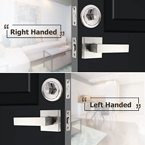 Azdele Front Door Handle and Deadbolt Set, Front Door Lock Set, Exterior Door Lock Set, Front Door Handle with Single Cylinder Deadbolt for Exterior Door,Reversible for Right&Left(Satin Nickel Modern) - Image 4